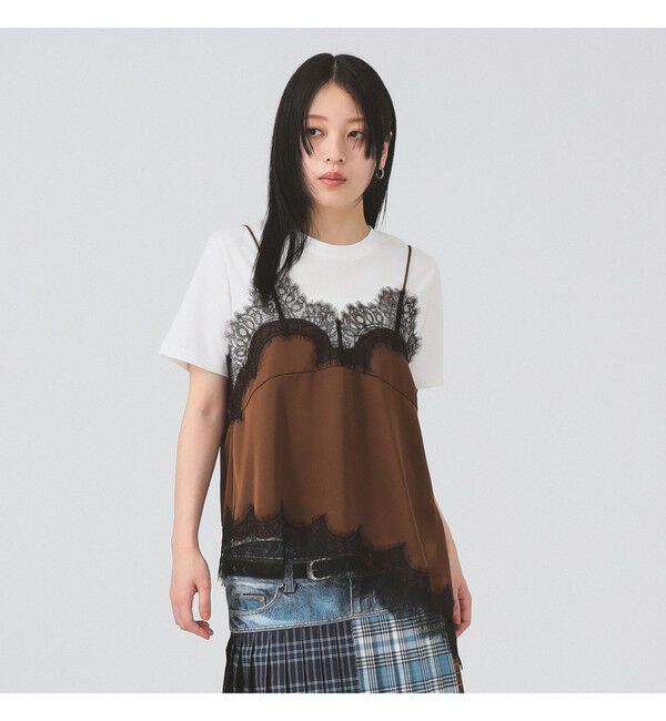 Ray BEAMS 「レース トリム サテン キャミソール」|シャツ・ブラウス|