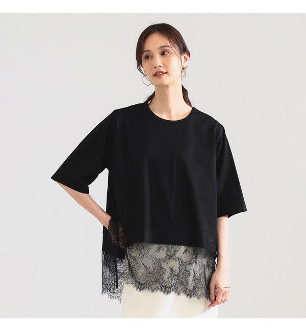 Demi-Luxe BEAMS 「レース 切り替え Tシャツ」|Tシャツ・カットソー|BLACK