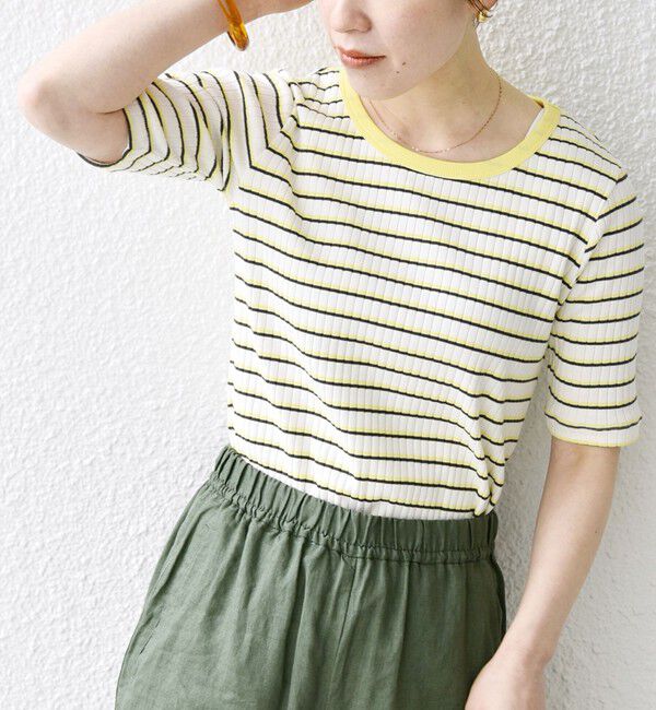 SHIPS any「《一部追加予約》【WEB限定】SHIPS any:〈洗濯機可能〉テレコ リブ ハーフスリーブ TEE」|Tシャツ・カットソー|
