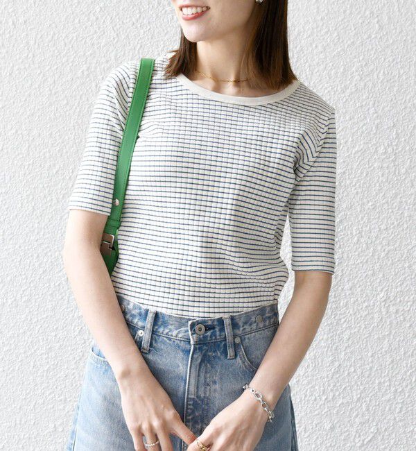 SHIPS any「《一部追加予約》【WEB限定】SHIPS any:〈洗濯機可能〉テレコ リブ ハーフスリーブ TEE」|Tシャツ・カットソー|