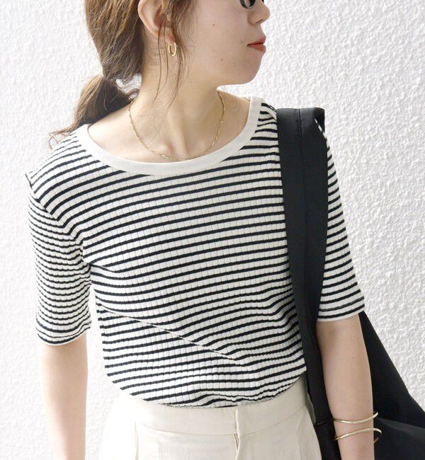 SHIPS any「《一部追加予約》【WEB限定】SHIPS any:〈洗濯機可能〉テレコ リブ ハーフスリーブ TEE」|Tシャツ・カットソー|その他
