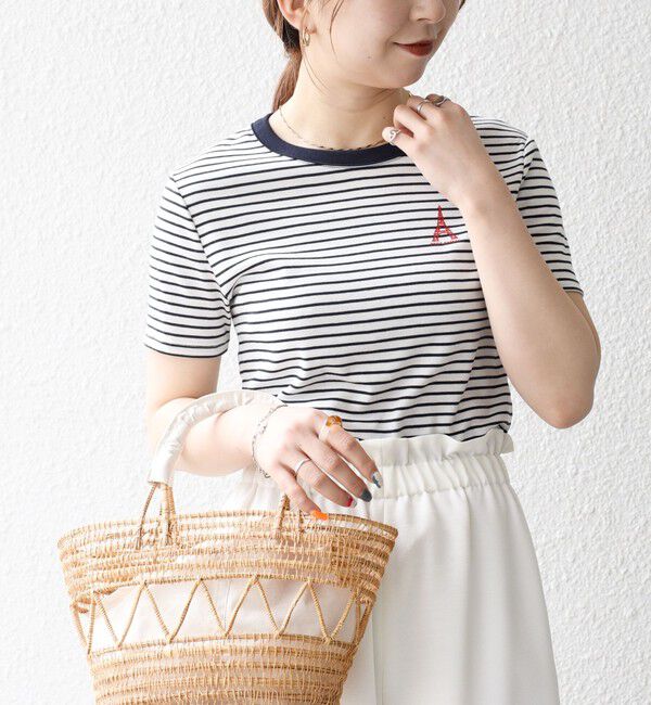SHIPS any「【SHIPS any別注】PETIT BATEAU: ロゴ プリント コンパクト ボーダー TEE 25SS」|Tシャツ・カットソー|