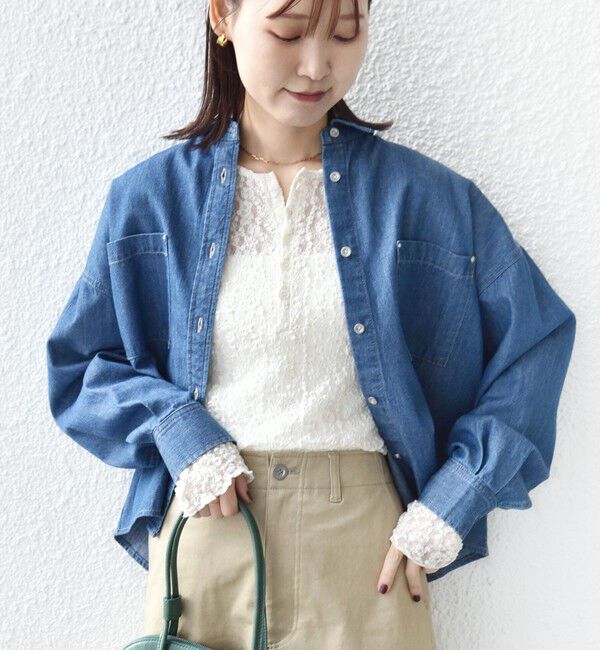 SHIPS for women「〈手洗い可能〉ラッセル レース ヘンリー ネック 2WAY プルオーバー」|Tシャツ・カットソー|