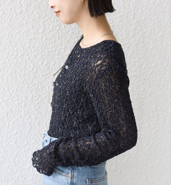 SHIPS for women「〈手洗い可能〉ラッセル レース ヘンリー ネック 2WAY プルオーバー」|Tシャツ・カットソー|