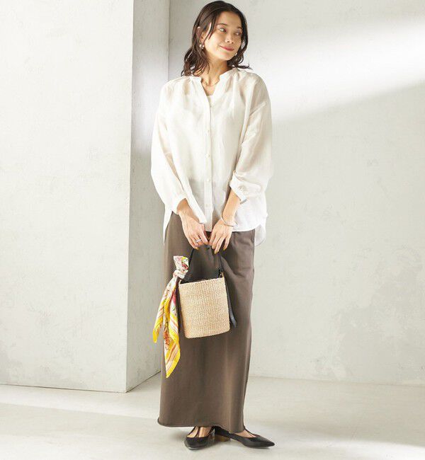 SHIPS for women「〈手洗い可能〉IMPERIAL LINEN 混 バンドカラー スキッパー シャツ」|シャツ・ブラウス|