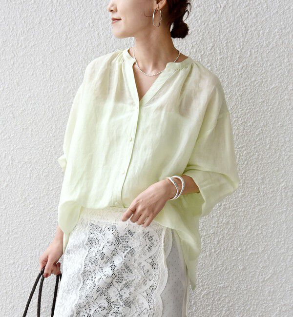 SHIPS for women「〈手洗い可能〉IMPERIAL LINEN 混 バンドカラー スキッパー シャツ」|シャツ・ブラウス|