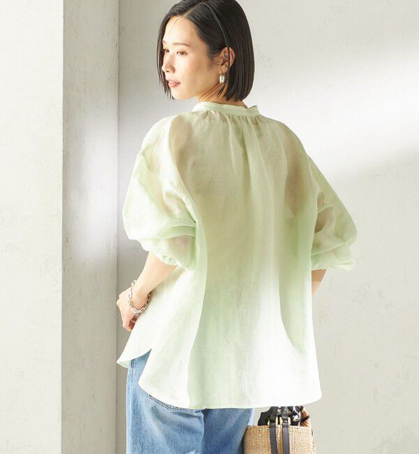 SHIPS for women「〈手洗い可能〉IMPERIAL LINEN 混 バンドカラー スキッパー シャツ」|シャツ・ブラウス|
