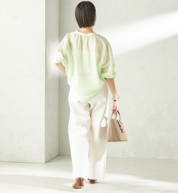 SHIPS for women「〈手洗い可能〉IMPERIAL LINEN 混 バンドカラー スキッパー シャツ」|シャツ・ブラウス|