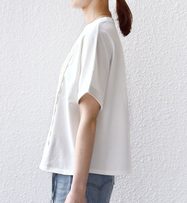 SHIPS for women「【WEB限定】〈汗染み防止/手洗い可能〉クロシェ レース ドッキング ショート スリーブ TEE」|Tシャツ・カットソー|