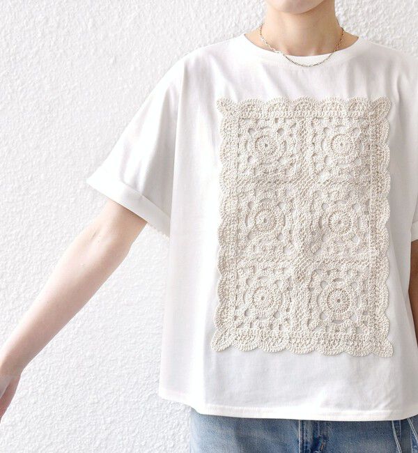 SHIPS for women「【WEB限定】〈汗染み防止/手洗い可能〉クロシェ レース ドッキング ショート スリーブ TEE」|Tシャツ・カットソー|
