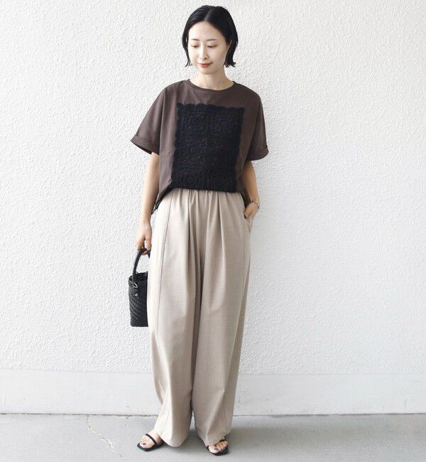 SHIPS for women「【WEB限定】〈汗染み防止/手洗い可能〉クロシェ レース ドッキング ショート スリーブ TEE」|Tシャツ・カットソー|