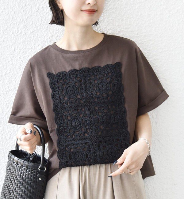 SHIPS for women「【WEB限定】〈汗染み防止/手洗い可能〉クロシェ レース ドッキング ショート スリーブ TEE」|Tシャツ・カットソー|
