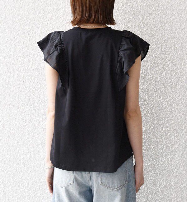 SHIPS any「SHIPS any:〈洗濯機可能〉フリル コンビ ノースリーブ TEE」|Tシャツ・カットソー|