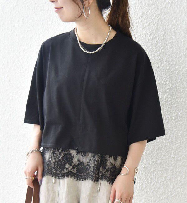 SHIPS any「SHIPS any:〈洗濯機可能〉ジップ レース ヘム ハーフスリーブ TEE」|Tシャツ・カットソー|
