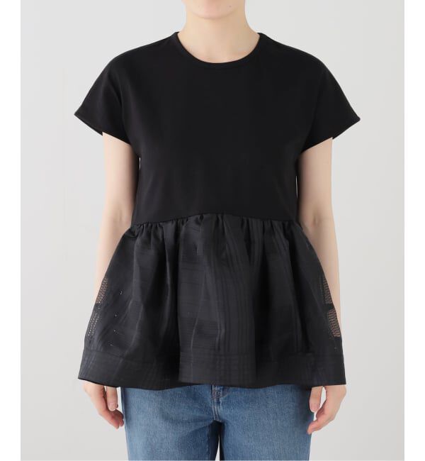  「【洗える】TORRAZZO DONNA/トラッゾドンナ シアーチェックコンビペプラムプルオーバー」|Tシャツ・カットソー|