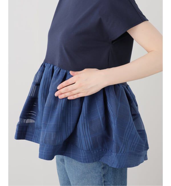  「【洗える】TORRAZZO DONNA/トラッゾドンナ シアーチェックコンビペプラムプルオーバー」|Tシャツ・カットソー|