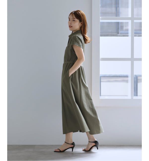  「【洗える】リベットシャツフレンチスリーブワンピース」|ワンピース|