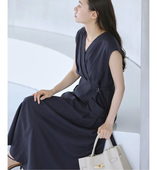  「【洗える】カシュクールポケットワンピース」|ワンピース|ネイビー