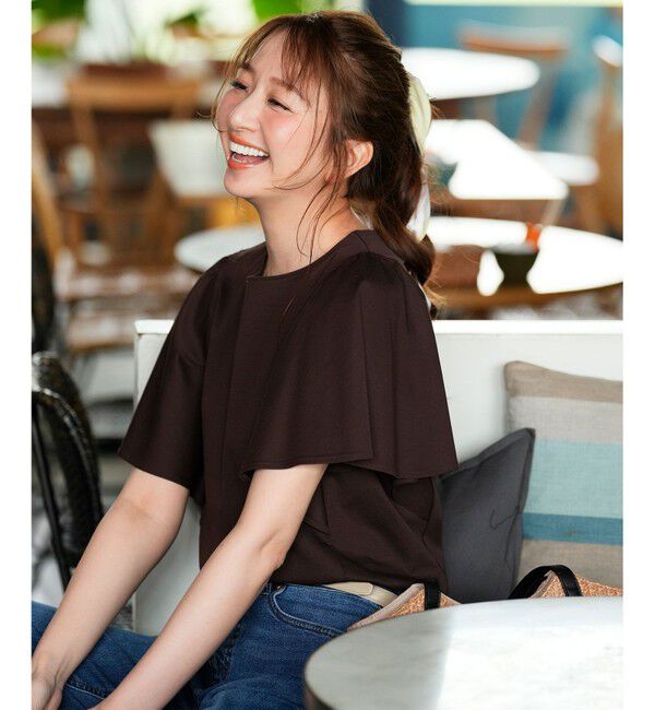 ANY SIS「【シルクタッチさら魅せTシャツ】袖フレア プルオーバー」|Tシャツ・カットソー|