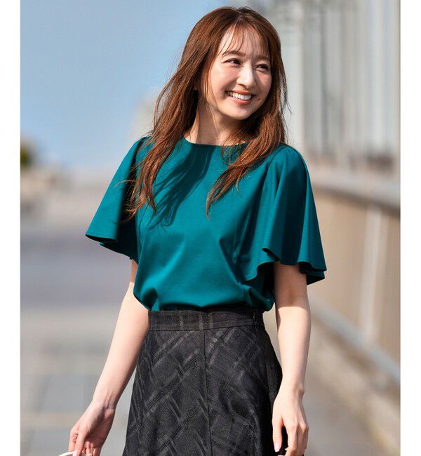 ANY SIS「【シルクタッチさら魅せTシャツ】袖フレア プルオーバー」|Tシャツ・カットソー|