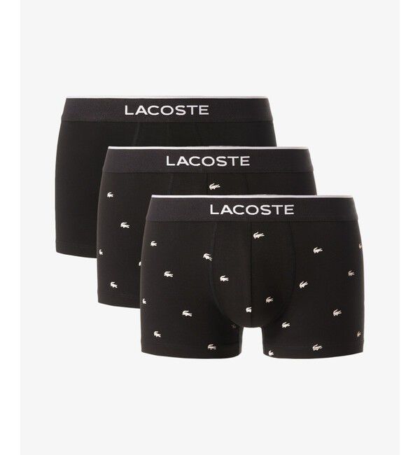 LACOSTE「３パックプリントストレッチコットントランクボクサーショーツ / ボクサーパンツ」|インナー|ブラック