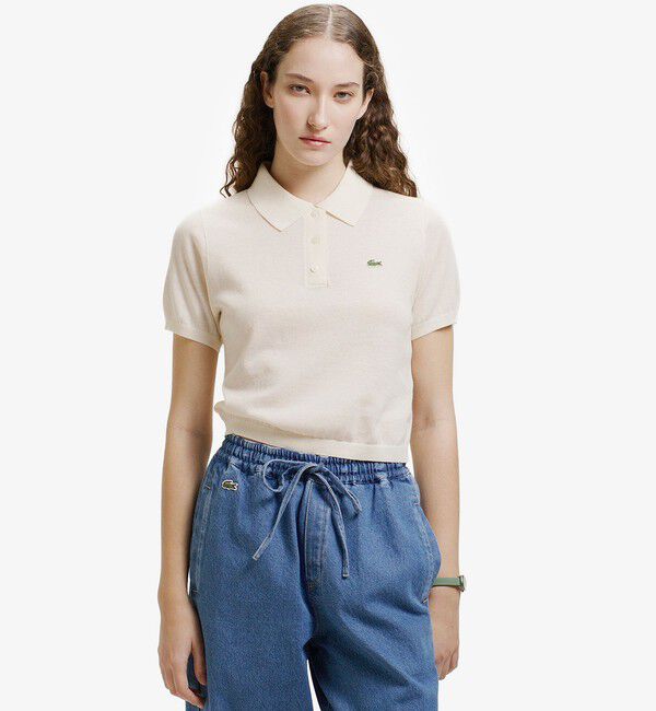 LACOSTE「シアーラメニットポロシャツ」|ポロシャツ|オフホワイト