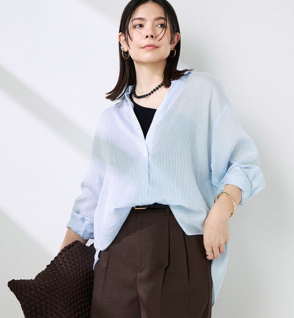 NOLLEY'S sophi「ウォッシャブルACARライトストライプ3WAYオーバーシャツ」|シャツ・ブラウス|