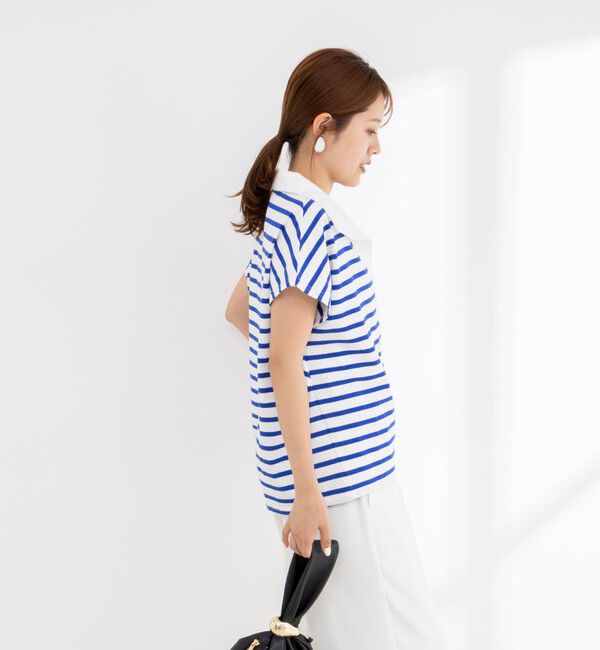 NOLLEY'S「【BECシリーズ】ウォッシャブルオープンカラーボーダーコクーンT」|Tシャツ・カットソー|