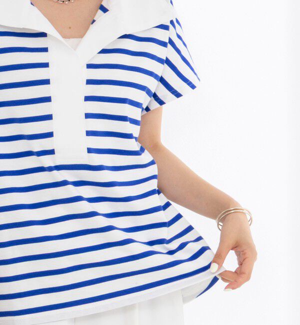 NOLLEY'S「【BECシリーズ】ウォッシャブルオープンカラーボーダーコクーンT」|Tシャツ・カットソー|