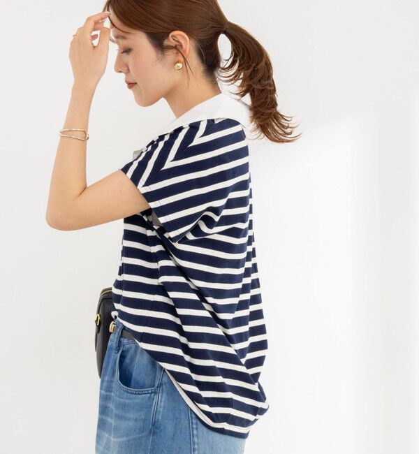 NOLLEY'S「【BECシリーズ】ウォッシャブルオープンカラーボーダーコクーンT」|Tシャツ・カットソー|