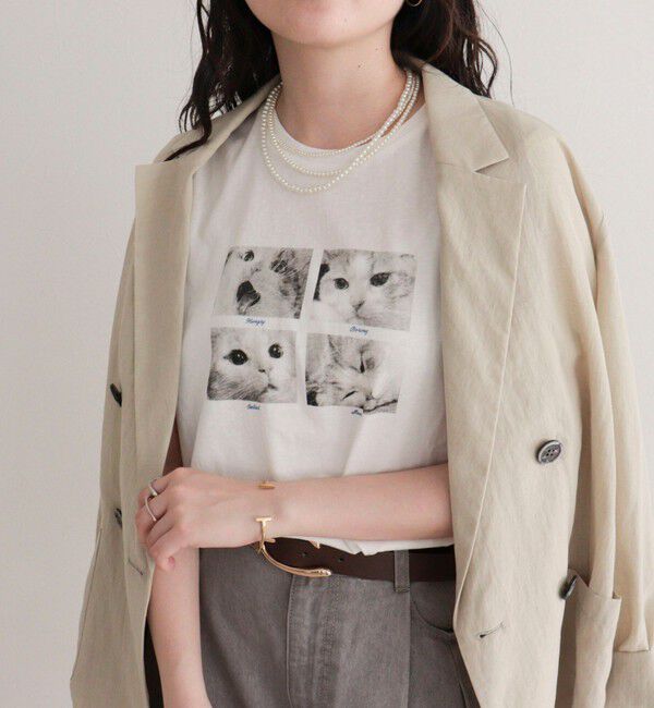 fredy emue「刺しゅう入りCAT PHOTO Tシャツ」|Tシャツ・カットソー|オフホワイト