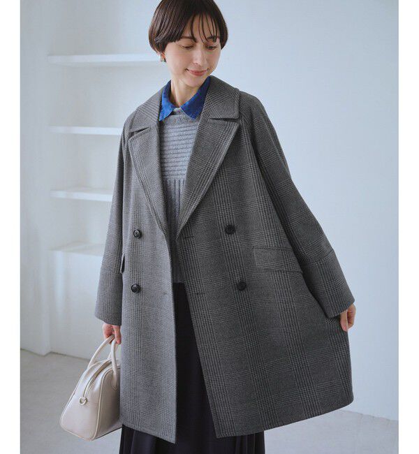 Rope&rsquo;Picnic「ジャージメルトン無地＆チェックオーバーPコート/一部WEB限定カラー・リンクコーデ」|ピーコート|