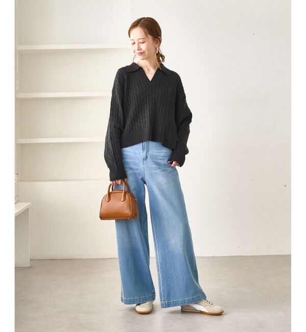 Rope&rsquo;Picnic「【BEVERLYHILLS POLO CLUB・新色追加】ケーブル編みクロップドスキッパーニット」|ニット・セーター|