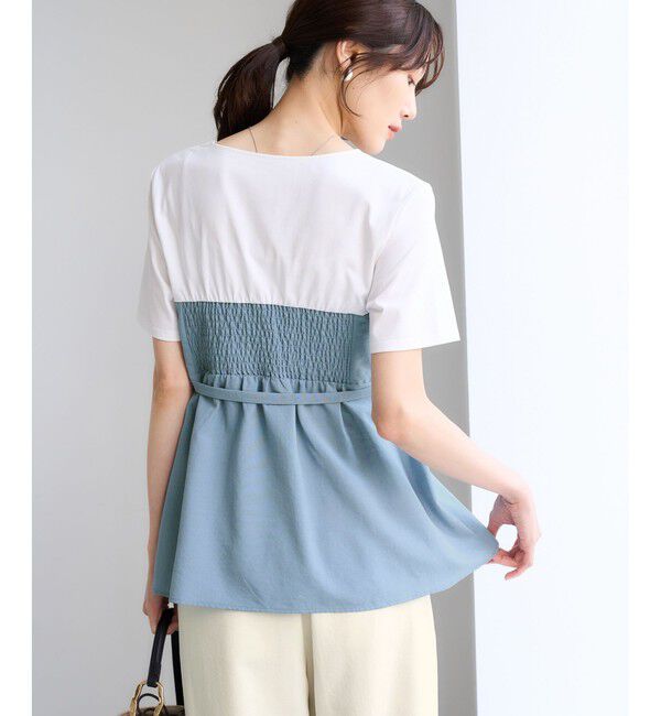 Rope&rsquo;Picnic「【ちゃんと+かわいい保証】エアリーリネンライク ドッキングカットトップス/UVケア」|Tシャツ・カットソー|
