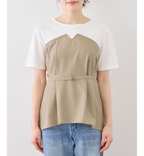Rope&rsquo;Picnic「【ちゃんと+かわいい保証】エアリーリネンライク ドッキングカットトップス/UVケア」|Tシャツ・カットソー|