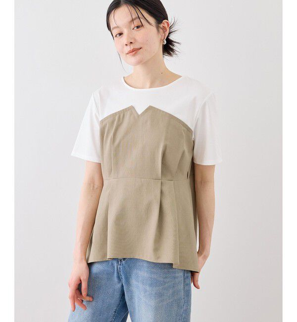 Rope&rsquo;Picnic「【ちゃんと+かわいい保証】エアリーリネンライク ドッキングカットトップス/UVケア」|Tシャツ・カットソー|