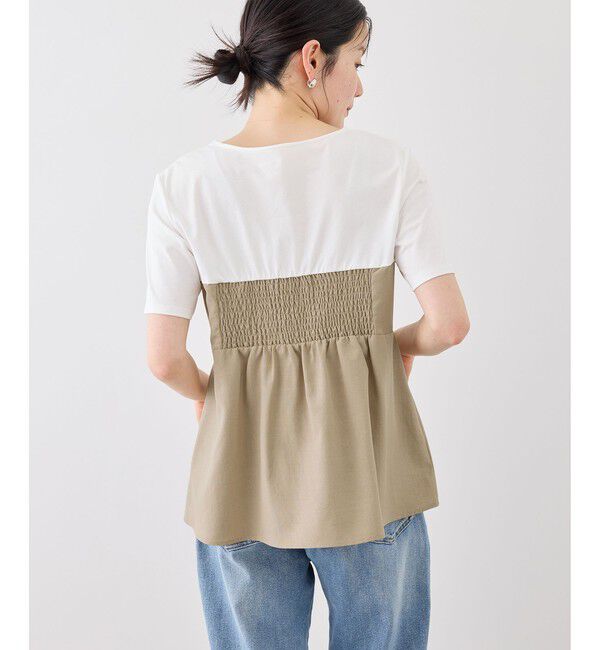 Rope&rsquo;Picnic「【ちゃんと+かわいい保証】エアリーリネンライク ドッキングカットトップス/UVケア」|Tシャツ・カットソー|