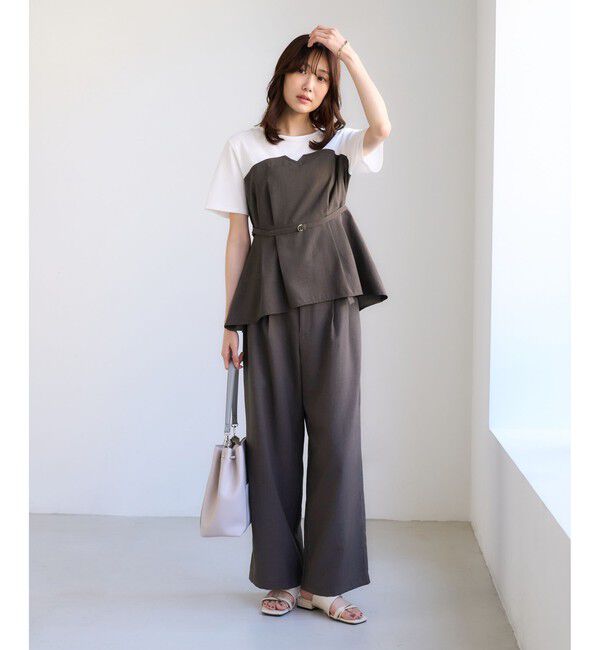 Rope&rsquo;Picnic「【ちゃんと+かわいい保証】エアリーリネンライク ドッキングカットトップス/UVケア」|Tシャツ・カットソー|