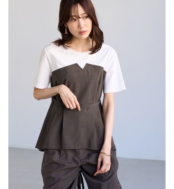 Rope&rsquo;Picnic「【ちゃんと+かわいい保証】エアリーリネンライク ドッキングカットトップス/UVケア」|Tシャツ・カットソー|