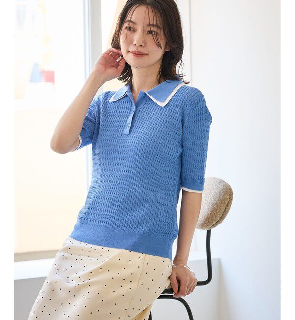 Rope&rsquo;Picnic「【ちゃんと+かわいい保証】シャーベットニットミニケーブルポロカラーニット/UVケア」|ニット・セーター|