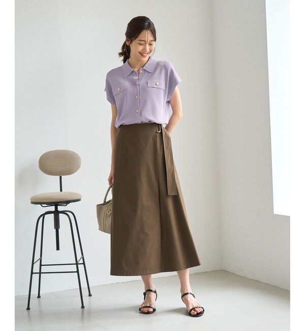 Rope&rsquo;Picnic「八方映えニット 金ボタンフレンチスリーブポロカラーカーディガン/UVカット・接触冷感・イージーケア」|カーディガン|