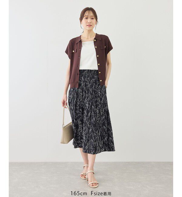 Rope&rsquo;Picnic「八方映えニット 金ボタンフレンチスリーブポロカラーカーディガン/UVカット・接触冷感・イージーケア」|カーディガン|