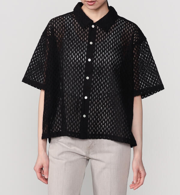  「INDIA INDUSTRY | フラワーレース 半袖シャツ WOMEN」|シャツ・ブラウス|BLACK