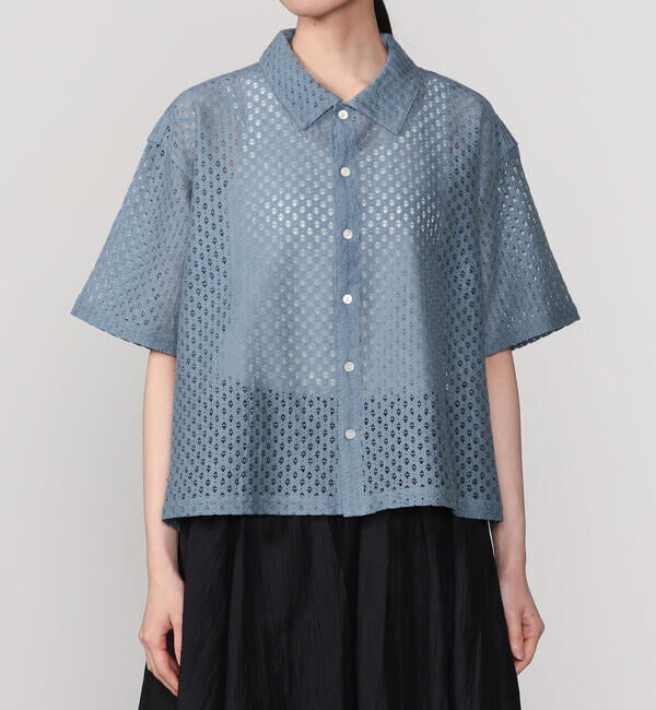  「INDIA INDUSTRY | フラワーレース 半袖シャツ WOMEN」|シャツ・ブラウス|BLUE系1