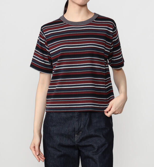  「RYE TENDER |〈別注〉マルチボーダー 半袖クルーネックニット WOMEN」|ニット・セーター|BROWN系2