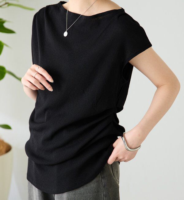  「【上品見えカットソー/シアー】アシメタックフレンチカットソー」|Tシャツ・カットソー|ブラック
