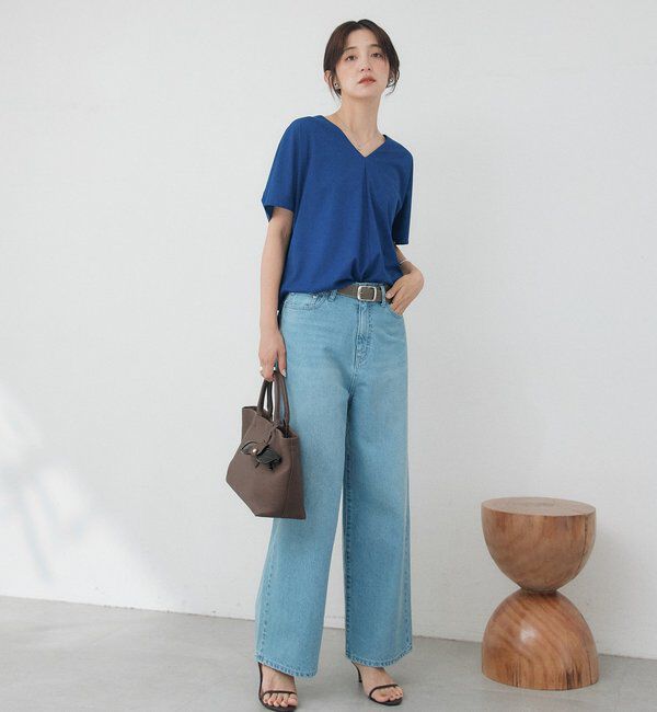  「Vネックコクーンカットソー【接触冷感/紫外線防止/セットアップ可】」|Tシャツ・カットソー|