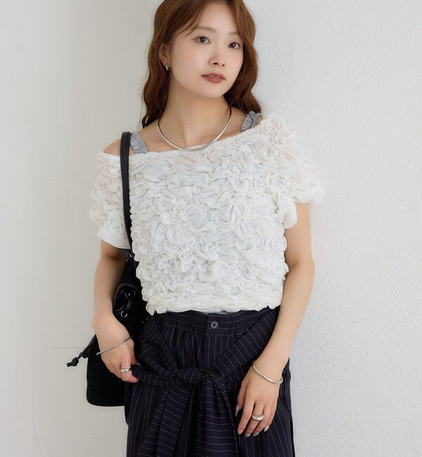  「【新色BRN】《6色展開/伸縮性あり◎》ふわふわシャーリングTシャツ」|Tシャツ・カットソー|