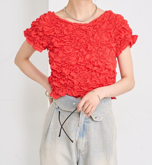  「【新色BRN】《6色展開/伸縮性あり◎》ふわふわシャーリングTシャツ」|Tシャツ・カットソー|