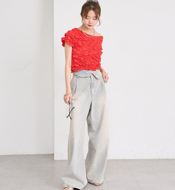  「【新色BRN】《6色展開/伸縮性あり◎》ふわふわシャーリングTシャツ」|Tシャツ・カットソー|